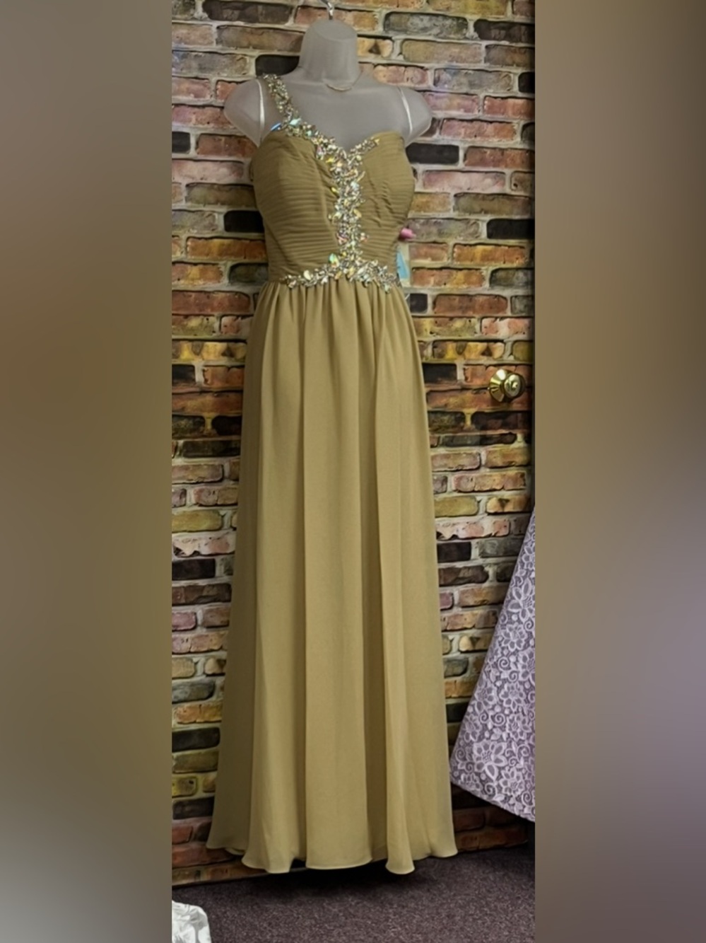 Embellished Nude one shoulder chiffonEvening Gown